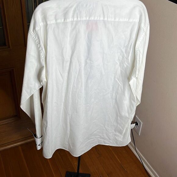 Axxess White Cotton Black Music Notes Embroidery High Collar French Cuff Shirt 3 - Picture 7 of 7